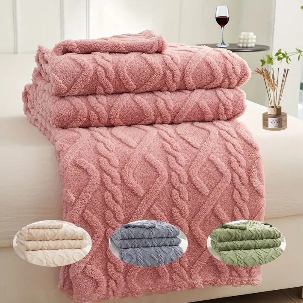 3D Plush Dense Weave Fleece Blanket – Ultra-Soft Warm Throw for Bed, Couch, Travel & Outdoor, Air-Conditioning Friendly, 3 Colors, 2 Sizes