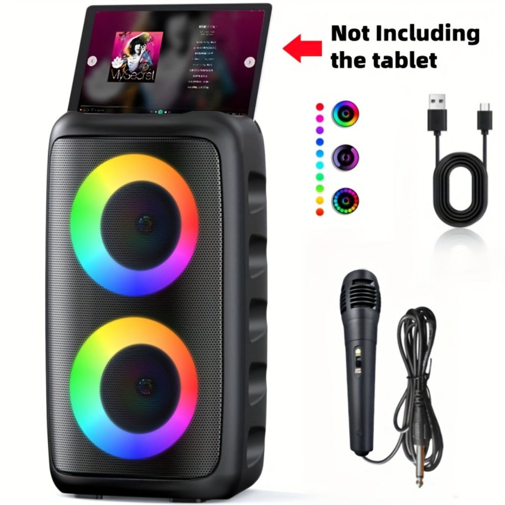 Karaoke Machine with LED Lights Bluetooth Speaker PA System – Portable Adult Singing Speaker with Wired Microphone or Wired + Wireless Mic, Supports TF Card, USB, AUX Input, TWS Connection
