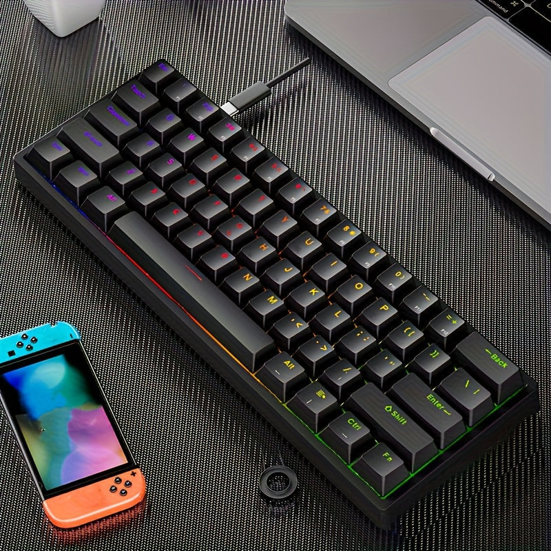 Mechanical Keyboard 61 Key Wired Cyan Switch RGB Backlit Double Shot Keycaps Compact Gaming Keyboard USB Cable for PC Mac Gamers Office Typists Business Travelers