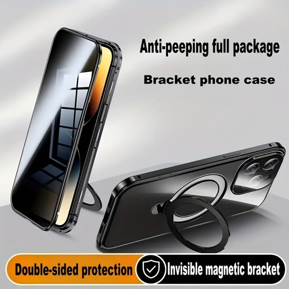 Anti-Spy Tempered Glass iPhone Case with Security Lock, Kickstand & Camera Protection – Magnetic Double-Sided Privacy Cover for iPhone 12 13 14 15 16 Pro Max Plus, Full Body Drop Protection