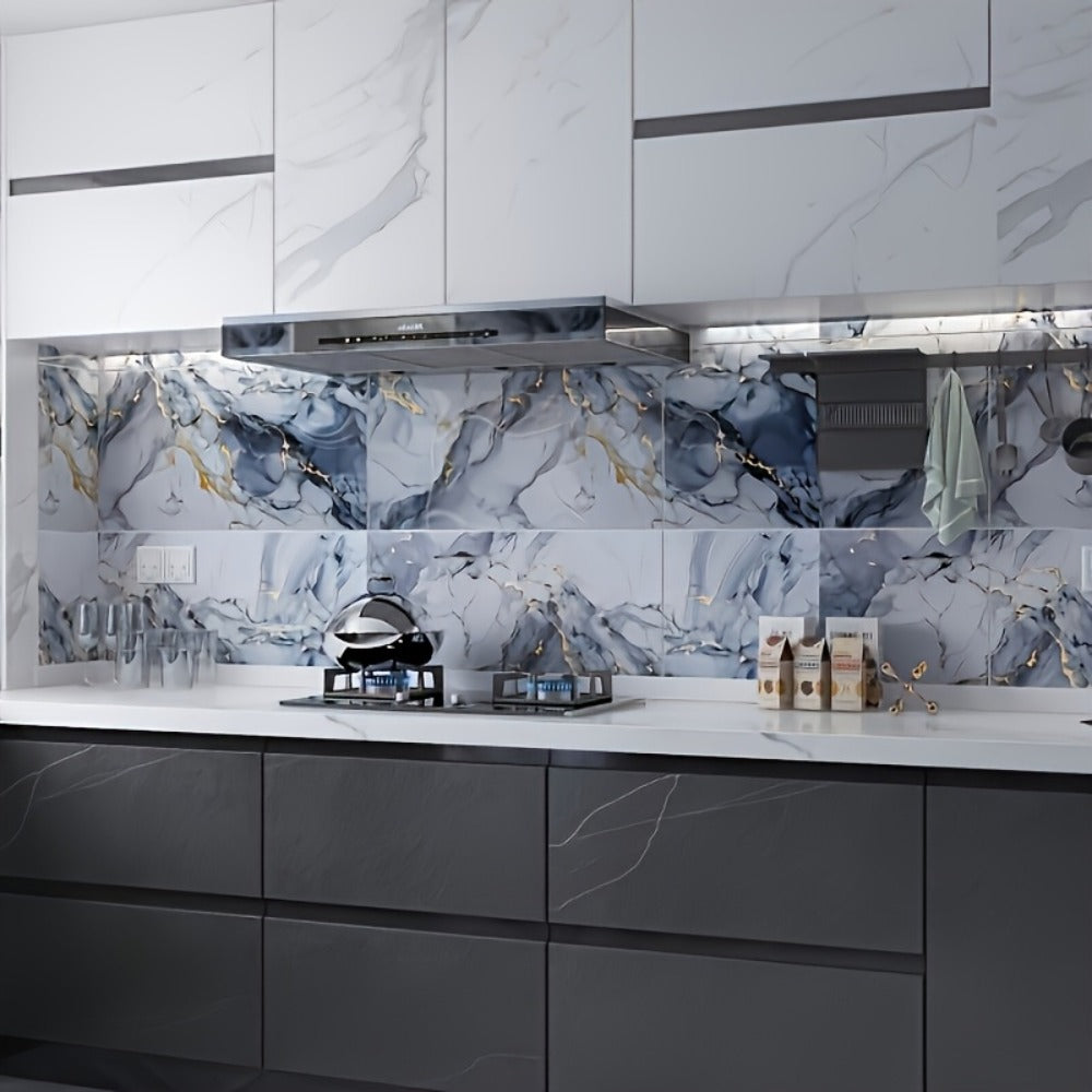 Peel and Stick Marble Tile Stickers – Self Adhesive Foam Wall Tiles for Bathroom Kitchen Office Bohemian Home Decor (50/100pcs, White/Gray/Black/Blue Gold)