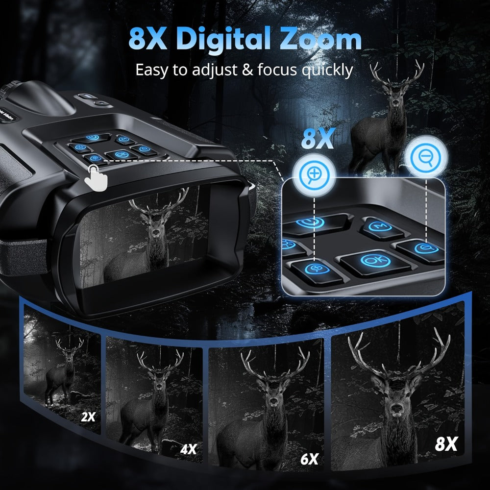 Night Vision Binoculars 4K Digital Infrared, 8x Digital Zoom 5x Optical Zoom, 5000mAh Battery, 3-inch HD Display, 64GB Card, Tactical Flashlight, for Hunting Wildlife Surveillance Outdoor