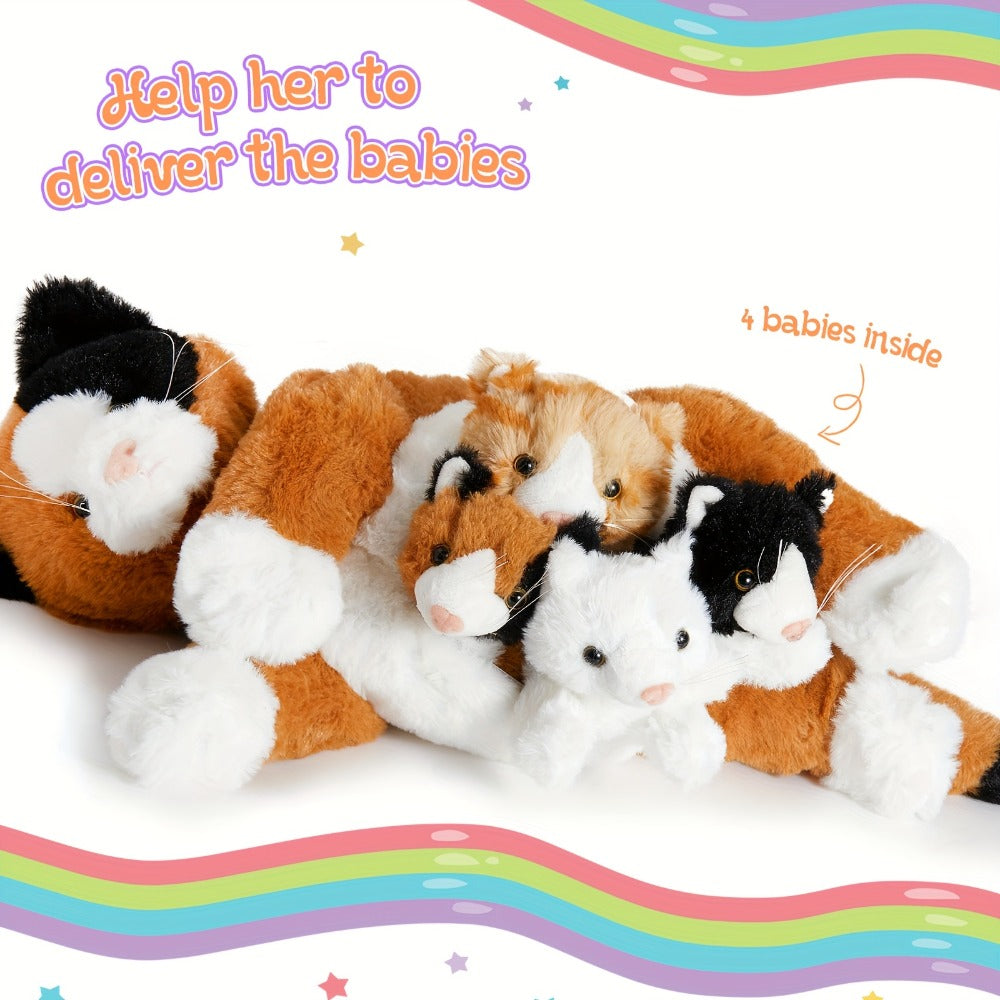 Cat Stuffed Animal Set with Mother Cat and Four Baby Kittens