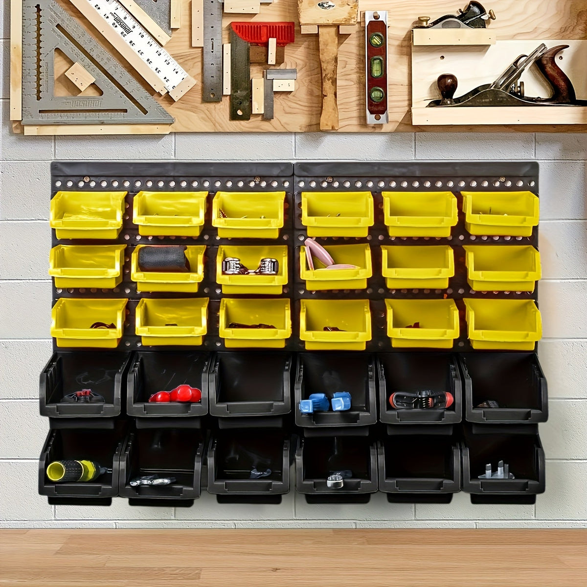Plastic Parts Storage Bins Wall Mount 30pcs – Heavy Duty Small Hardware Organizer for Screws, Nuts, Bolts & Nails | Multi-Tier Wall Shelf System for Garage, Workshop & Craft Room | Space-Saving Bin Rack