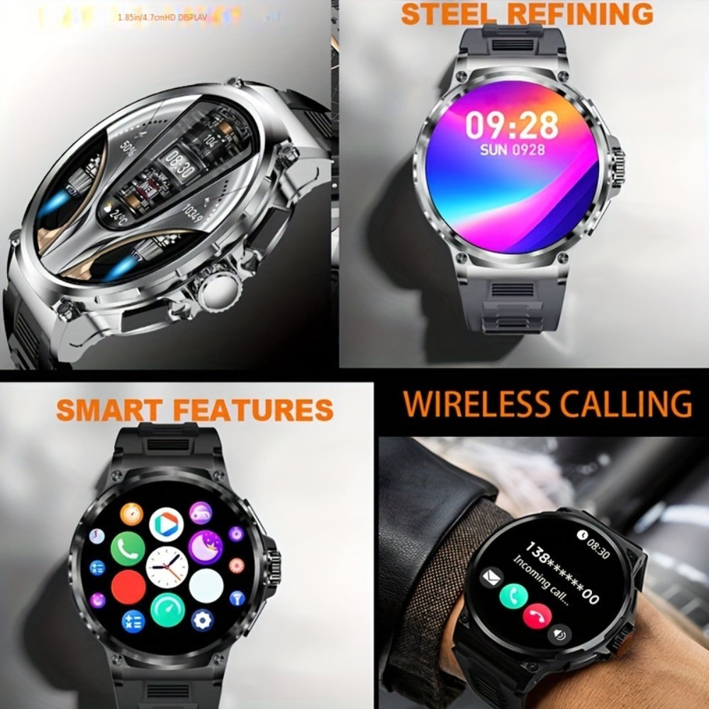710mAh Long Battery Outdoor Sports Smartwatch for Men – 360x360 HD Screen Wireless Calling High-Quality Speaker Music Control Sports Tracking Sleep Monitor Dynamic Dial Silver Black Gift