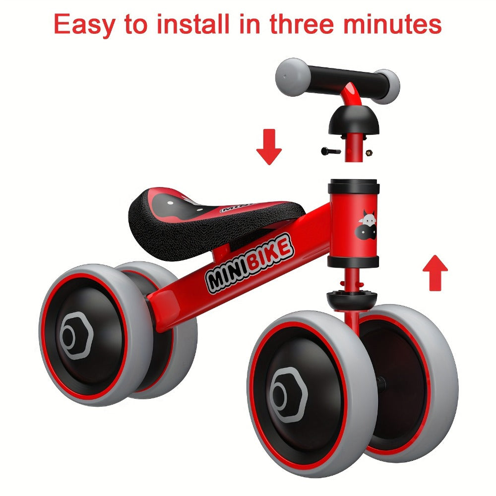 Four-Wheel Toddler Balance Bike with No Pedals and Color Options
