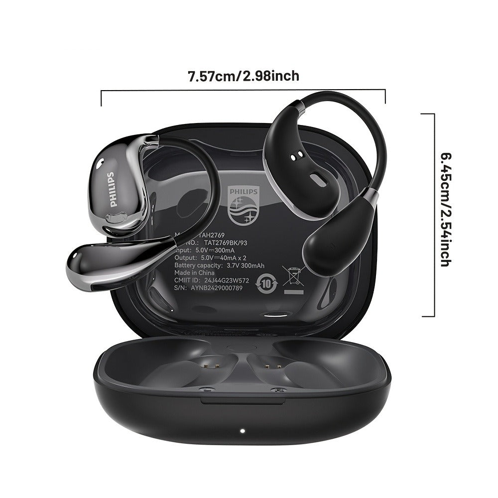 Philips TAT2769 Earhook Running Earbuds Bluetooth 5.4 Noise Cancelling Mic Secure Sport Fit Over-Ear Wireless Headset for Running Sports Gym Black White Blue