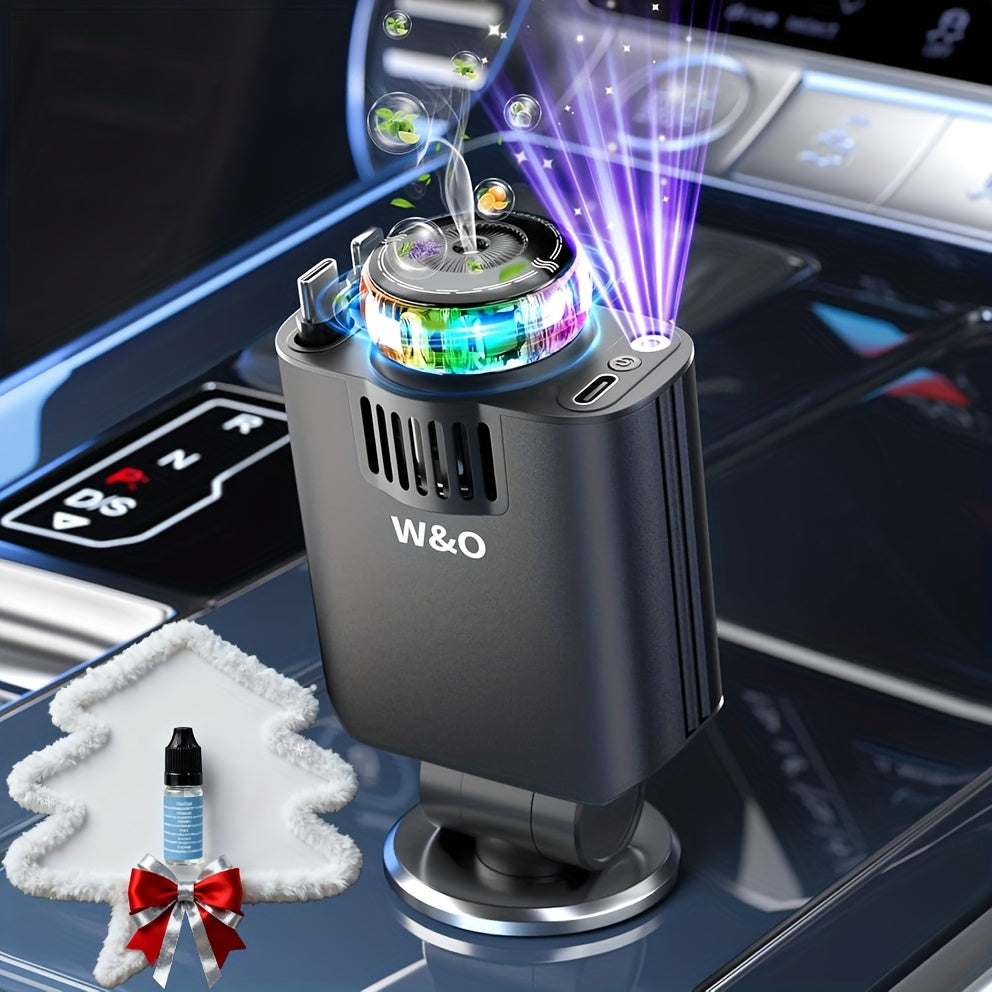 Car Charger with Perfume 3-in-1 Fast Charging AromaRelax Starlight Projector Retractable Cable USB-C & Lightning for iPhone 16 15 14 13 12, Samsung Galaxy Android – Blue Red, Flower Heart Shangri-la Cologne Styles