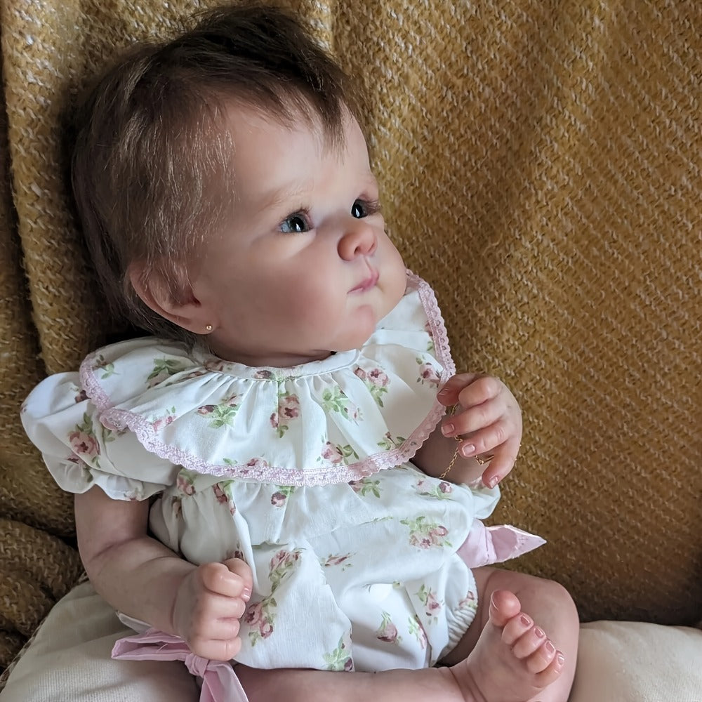 18-Inch Reborn Baby Doll with Hand-Rooted Hair and Soft Cloth Body
