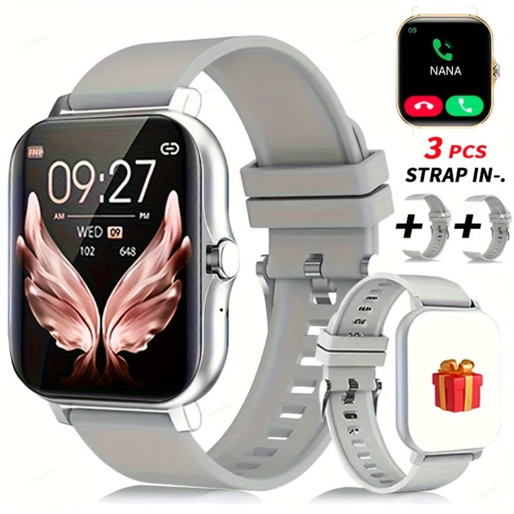 Dual TPU Strap Fitness Smartwatch 1.83" Full Touch – Pedometer, Multi Sport Mode, Exercise Recording, Wireless Calling, USB Rechargeable – Outdoor Sports Watch Men Women Gold Black Silver Pink