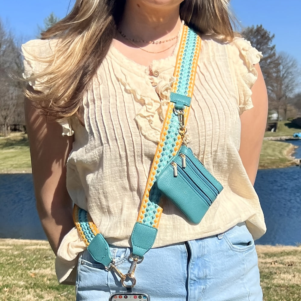 Crossbody Phone Strap Wallet Pouch with Beaded Charm Detachable Wrist Lanyard Card Holder Hands-Free Shoulder Strap for Women Girls iPhone Samsung – Green Purple Brown Pink 5 Colors