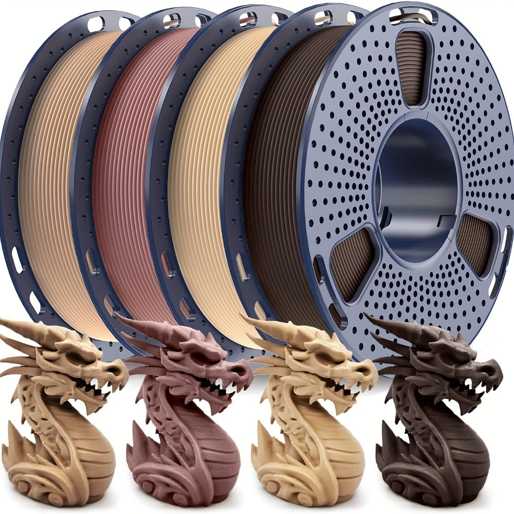 Wood PLA Filament Bundle 4 Rolls 1.75mm 250g Each – SUNLU Walnut Logs Cherry Maple Neatly Wound Individually Vacuum Packed | Wood Fiber PLA for FDM 3D Printers Home Decor Beginner Bundle