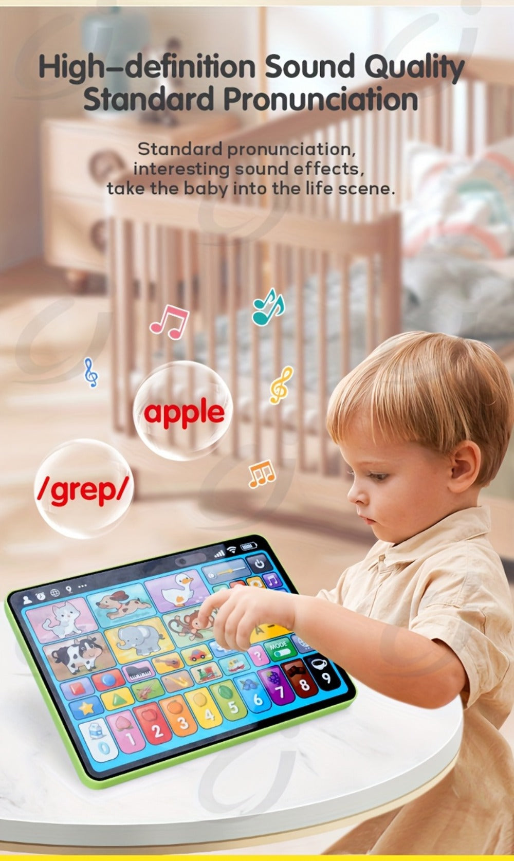 Trilingual Toddler Learning Tablet Toy — 39 Buttons 4 Play Modes Alphabet Numbers Colors Animals Music, Speech Therapy & Language Development Toy for Baby 12 Months+ Boys Girls, Birthday Christmas Gift
