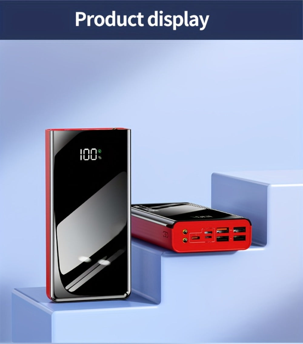 50000mAh High Capacity Power Bank Portable Charger LED Display USB-C Micro USB Fast Charging Multi-Port Emergency Backup Battery for iPhone Android Camping Outdoor Travel Black Red