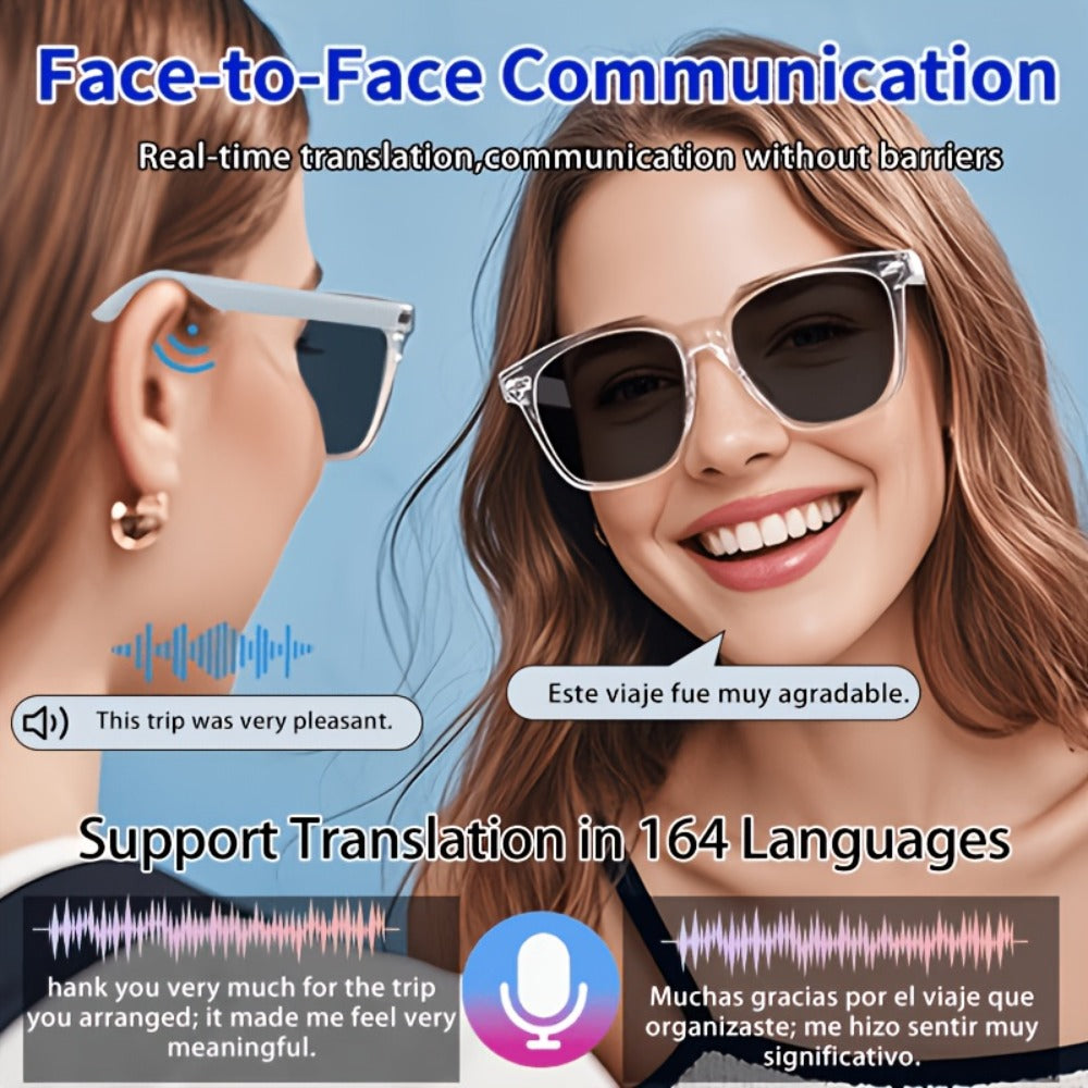 Translation Smart Glasses with 160-Language Real-Time Translation, Hi-Fi Music & HD Voice Calls – Photochromic, Metal Frame & Double-Sided Options, Built-in Mic & Speaker, Unisex