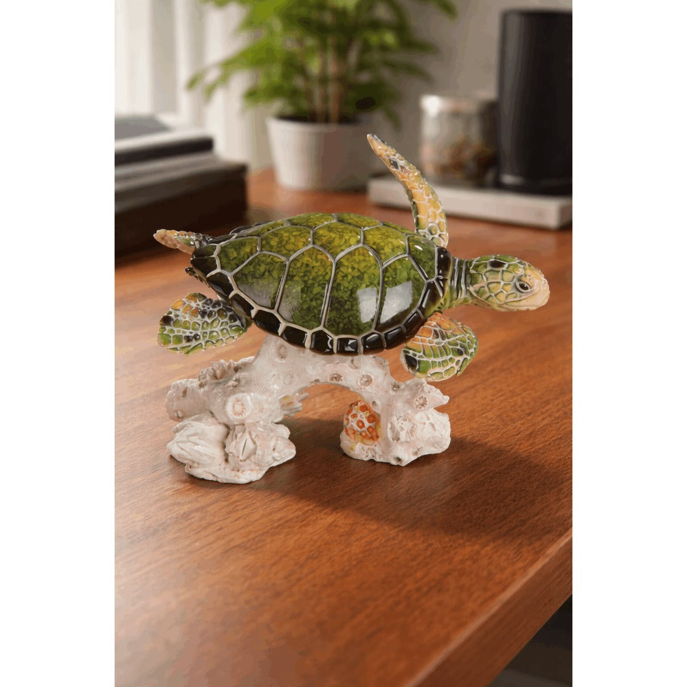 Sea Turtle Figurine Polyresin Home Decor, 4.75" Upward Swimming Turtle Sculpture for Living Room, Bedroom, Office & Bathroom, Unique Collectible Gift for Housewarming, Birthday & Holidays