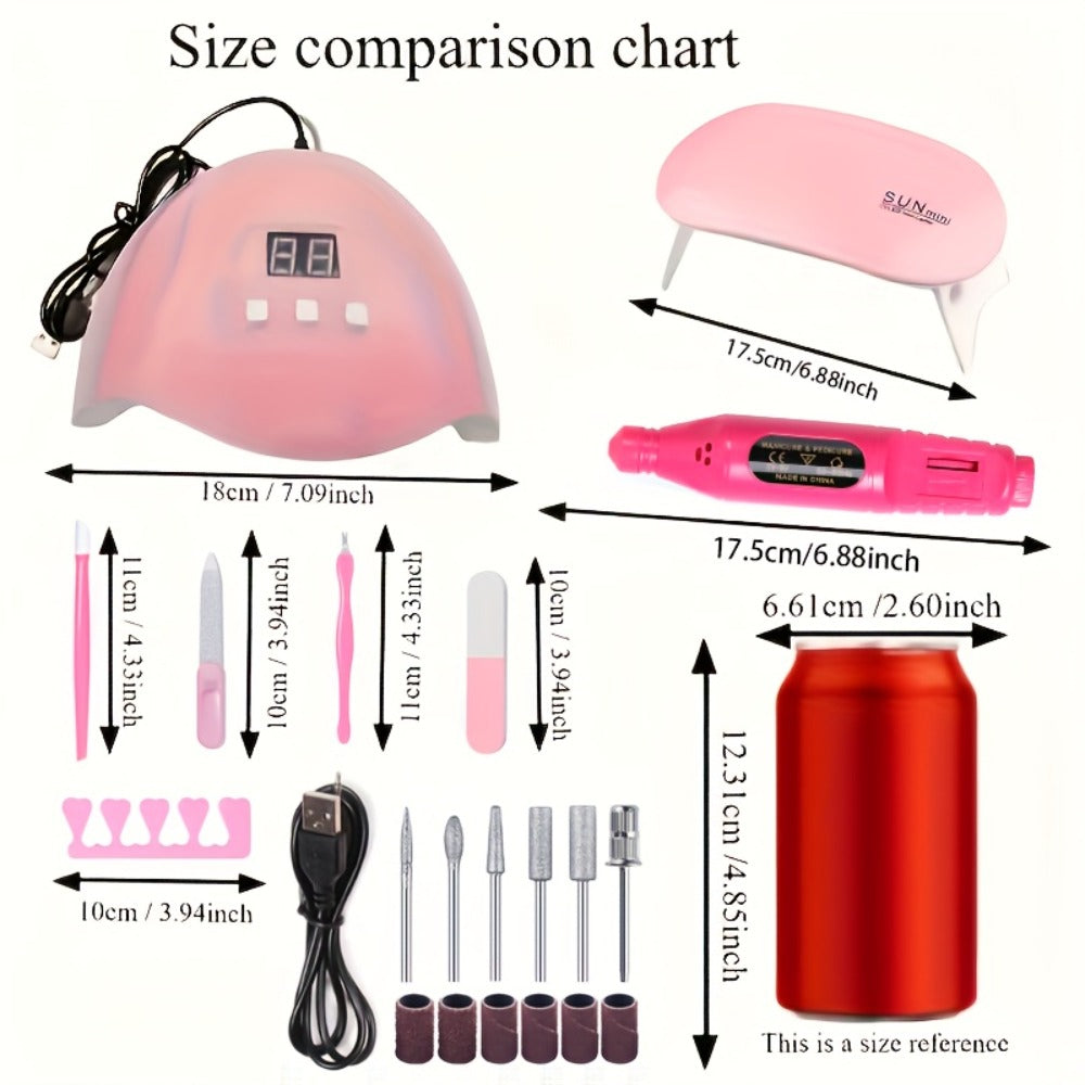 Gel Nail Manicure Kit 7-in-1 with LED Lamp – Stainless Steel Nail Art Tool Set, Cuticle Remover, Nail File, Polisher & Finger Separator, Complete Salon & Home DIY Nail Care Kit for Women