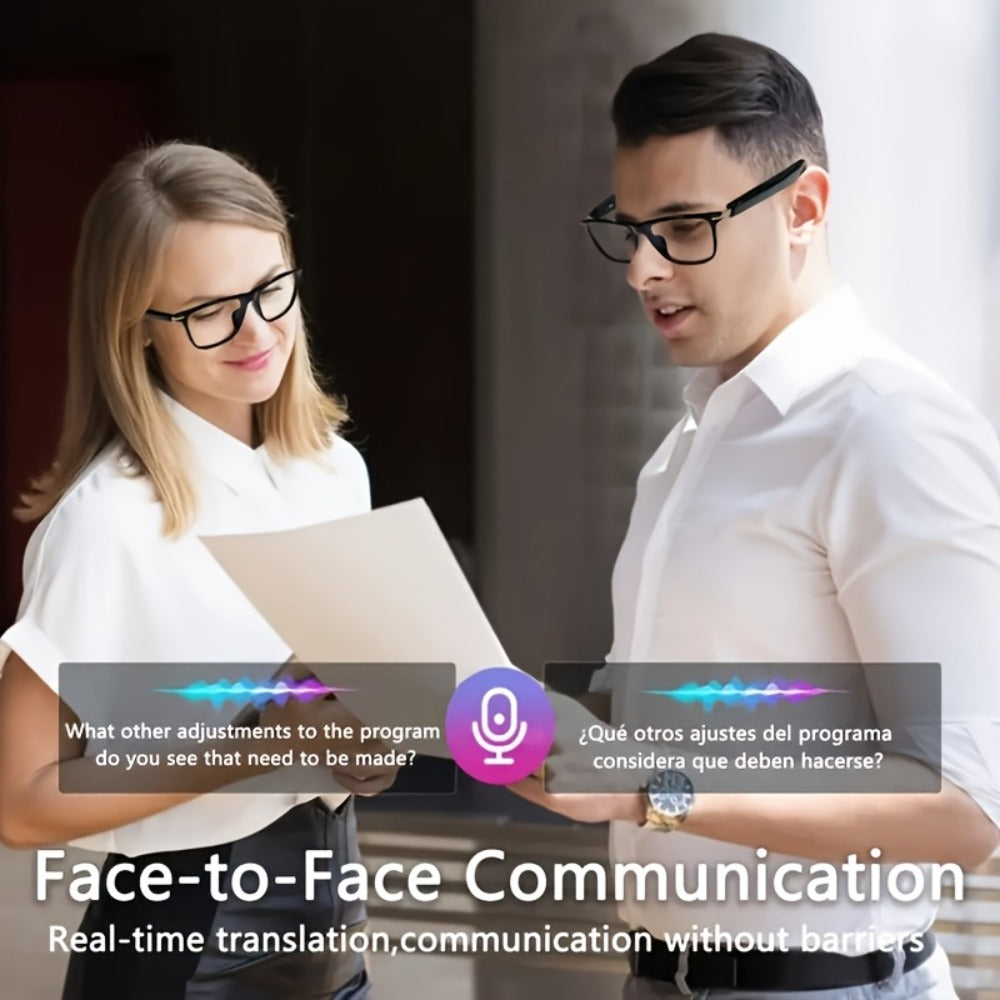 AI Smart Glasses with GPT Voice Assistant & Real-Time Translation 160+ Languages – Photochromic Lenses, Anti-Blue Light, Built-in Speaker & Mic, Unisex Wearable Tech Eyewear