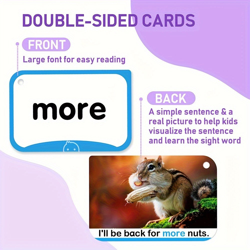 Sight Words Flash Cards 350 Dolch & Fry High Frequency Words – 5 Color-Coded Levels Pre-K to 3rd Grade, Laminated Double-Sided Reading Flashcards with Rings, Homeschool Classroom Gift for Kids Ages 3-9