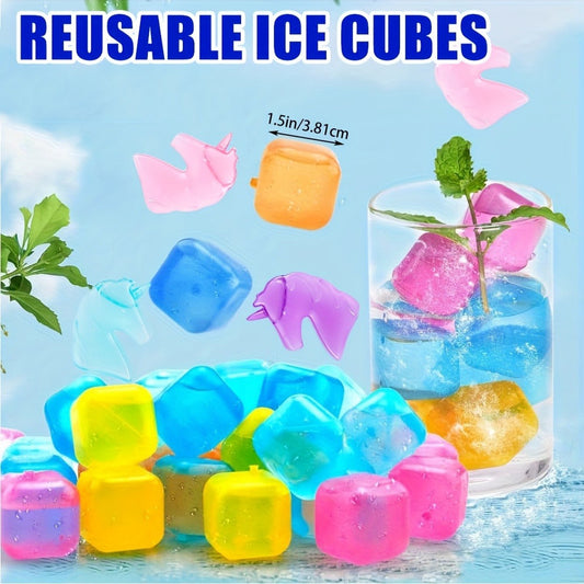 Reusable Plastic Ice Cubes, Rainbow or Unicorn Styles in 60–165 Piece Packs