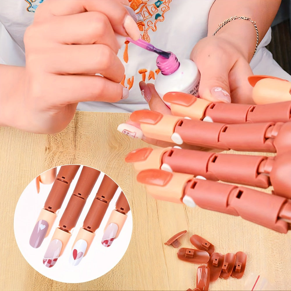 Nail Practice Hand Flexible Fake Hand Model Training Kit for Acrylic Nail Art – Nail Glove Set with Pink Hand Mold for Beginners & Professional Nail Technicians
