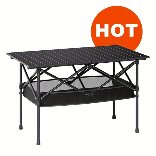 Roll-Up Folding Camping Table with Carry Bag, Black Large and Plus Size