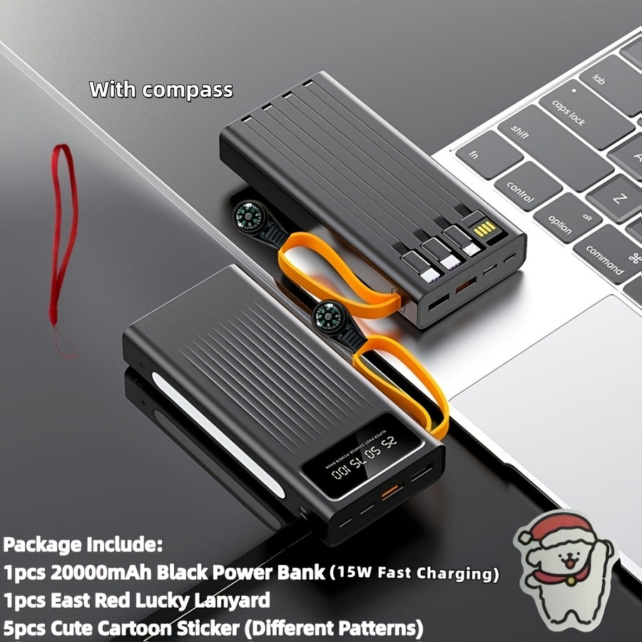 30000mAh Large Capacity Power Bank 15W Fast Charging with 4 Built-In Cables & 4-Mode Camping Light, Business Minimalist Portable Charger 10000mAh 20000mAh Compatible with iPhone Android – Black Purple White