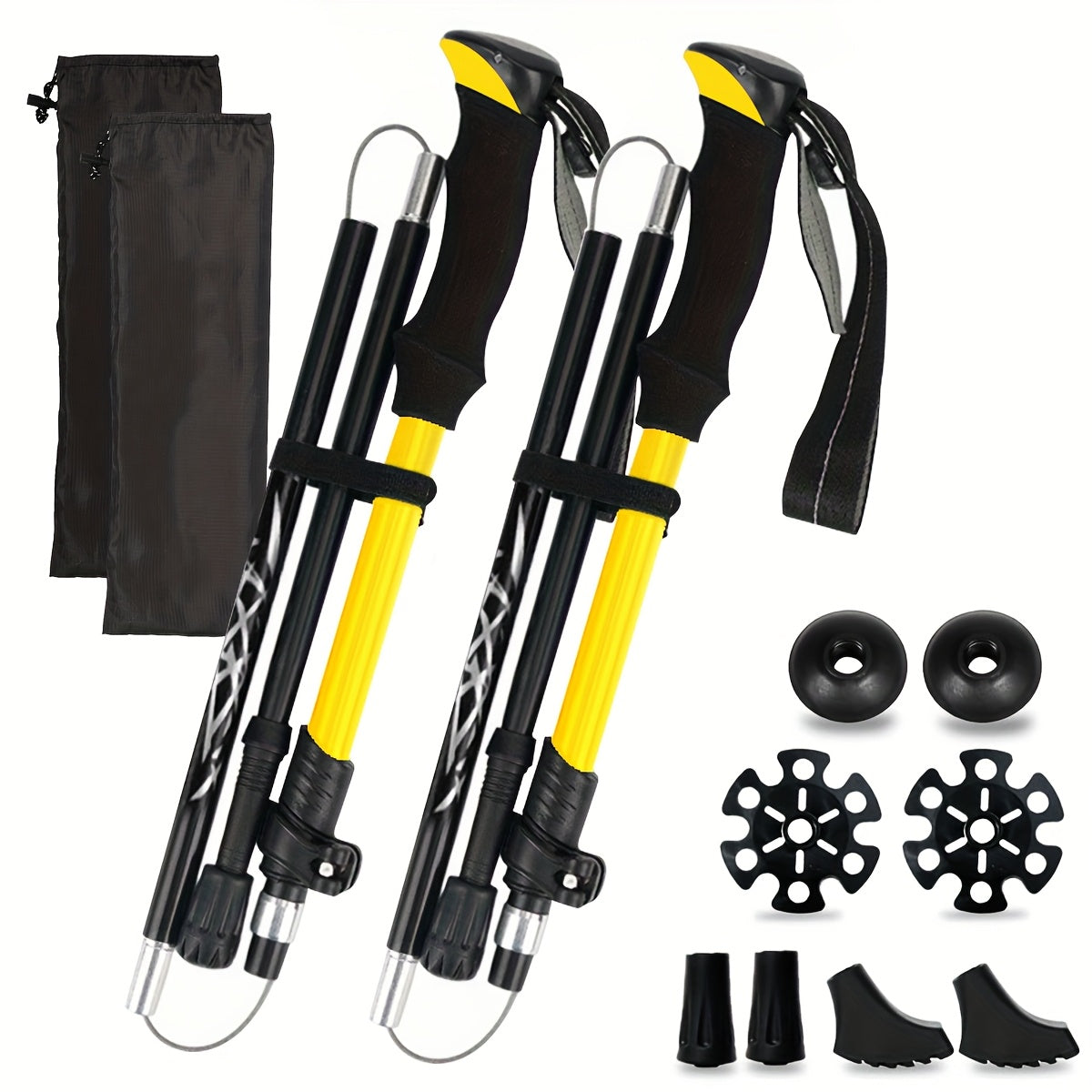 Aluminum Trekking Poles Set of 2 – Lightweight Quick-Lock Foldable Hiking Sticks with Ergonomic Non-Slip Grips, Rubber Tips & Carrying Case for Men & Women, Camping & Travel