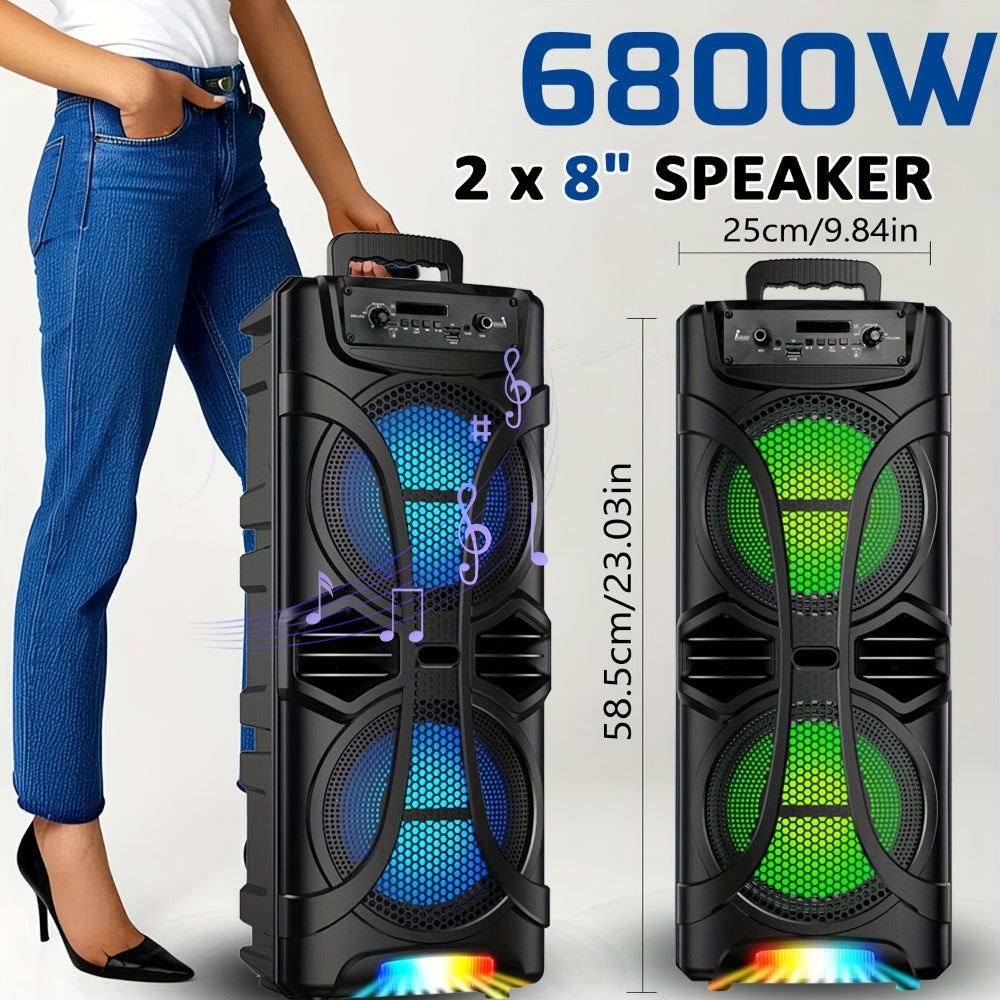Wireless Party Speaker with Dual Subwoofers & RGB Lighting – FM Radio, USB/TF Card Playback, TWS Stereo Pairing, 20-Hour Battery, Portable Bluetooth Boombox for Outdoor & Indoor Parties