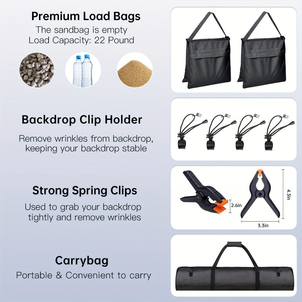 Photography Background Stand 10x8.5 FT Adjustable – Photo Backdrop Support System for Video Studio, Portrait & Streaming with Portable Carry Bag & Clamps Included