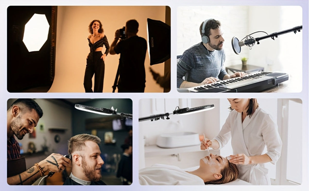 Wall-Mounted Ring Light with 45.7" Adjustable Boom Arm Stand | Alloy Triangle Wall Bracket for Photography Studio, Salon, Barber Shop, Tattoo Studio & Strobe Lighting