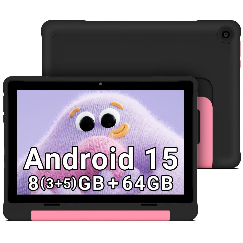 Apolosign Kids Tablet 10 Inch 64GB, Android 15 8-Core 8GB RAM WiFi 6, 1280x800 HD Display 5MP+2MP Camera, Parental Control Educational Shockproof Case, 2025 Model Children Tablet for Ages 3-12 – Black Navy Purple Blue Pink