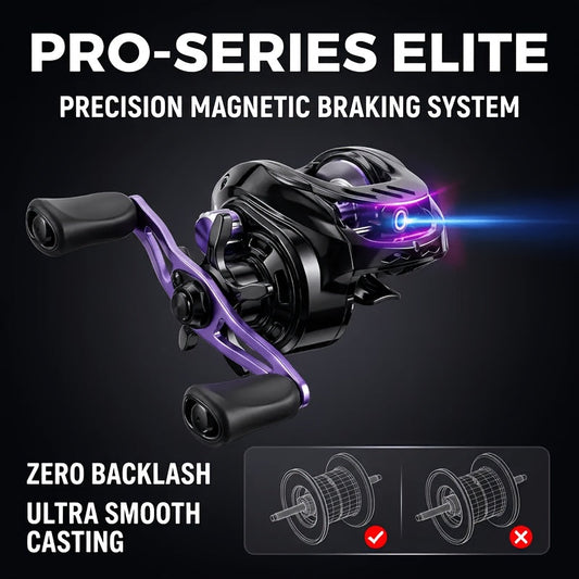 Baitcasting Reel, 7.2:1 Gear Ratio, 5+1 Bearings and 17.64 lb Max Drag, Left or Right Retrieve