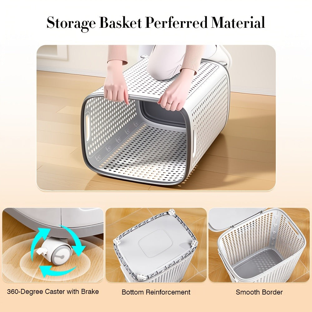 Wheeled Laundry Hamper Large Foldable with Dividers & Dust-Proof Lid – 360° Breathable Mesh Basket on Wheels, Reinforced Steel Base, Portable Clothes Organizer for Bedroom, Bathroom & Dorm