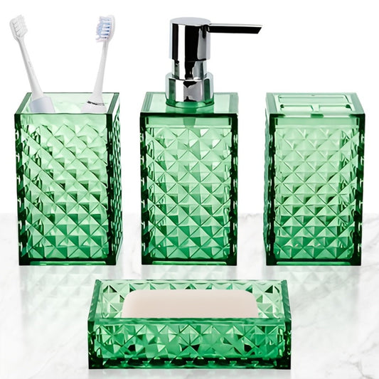 Bathroom Accessories Set, 4-Piece Plastic Diamond Grid Countertop Organizers