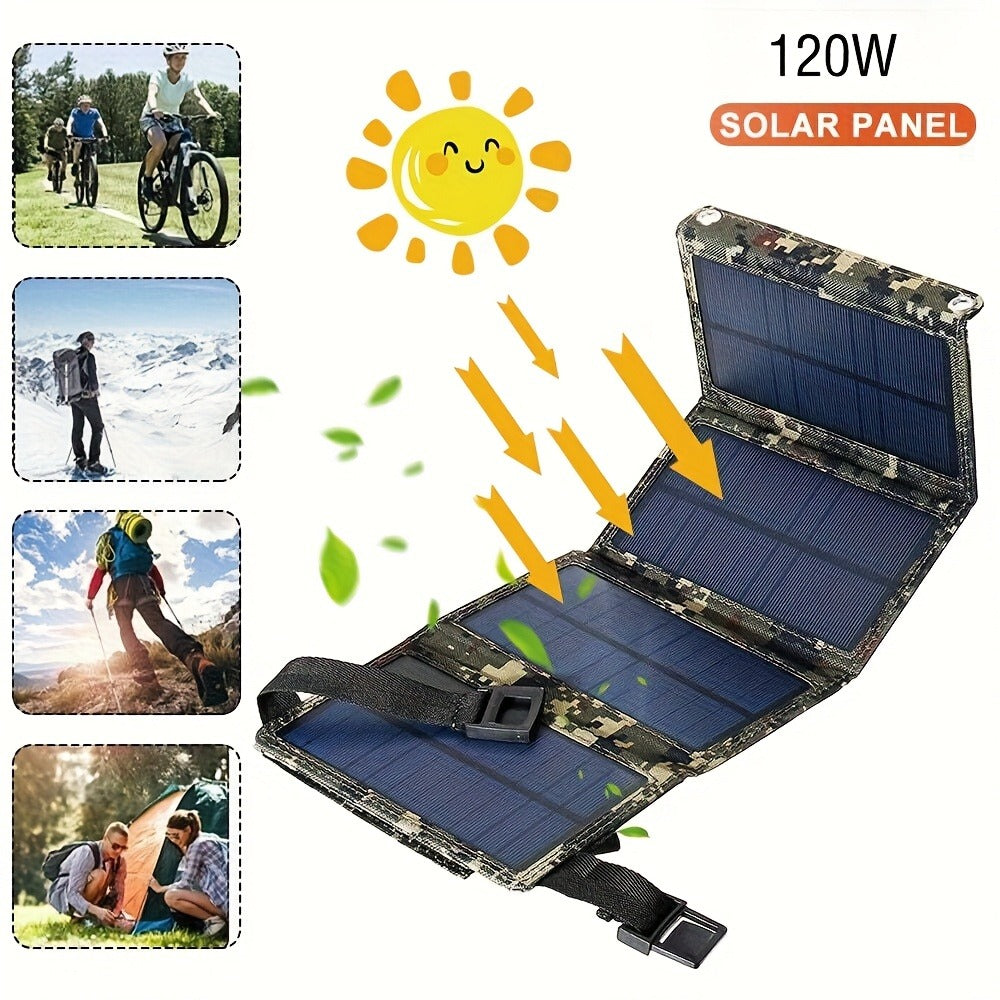 Portable Folding Solar Panel Charger with USB Port, 20% Monocrystalline Silicon Efficiency, Foldable Waterproof Design for Camping Hiking Backpacking, Charges Phones Tablets Power Banks