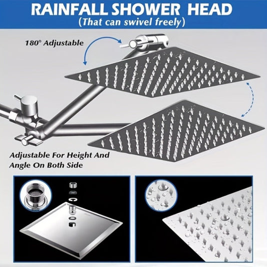 Rain Shower Head with Handheld Spray Combo and Adjustable Wall-Mount Arm