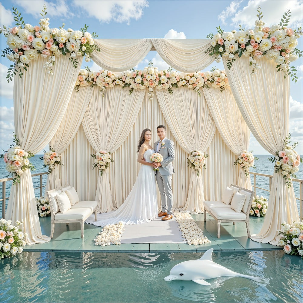 Photography Backdrop 4-Pack 5x10ft Polyester Spandex Background Cloth | Wrinkle-Resistant, Soft & Smooth with Pole Pockets | Wedding, Birthday, Banquet, Party & Event Decoration Curtains