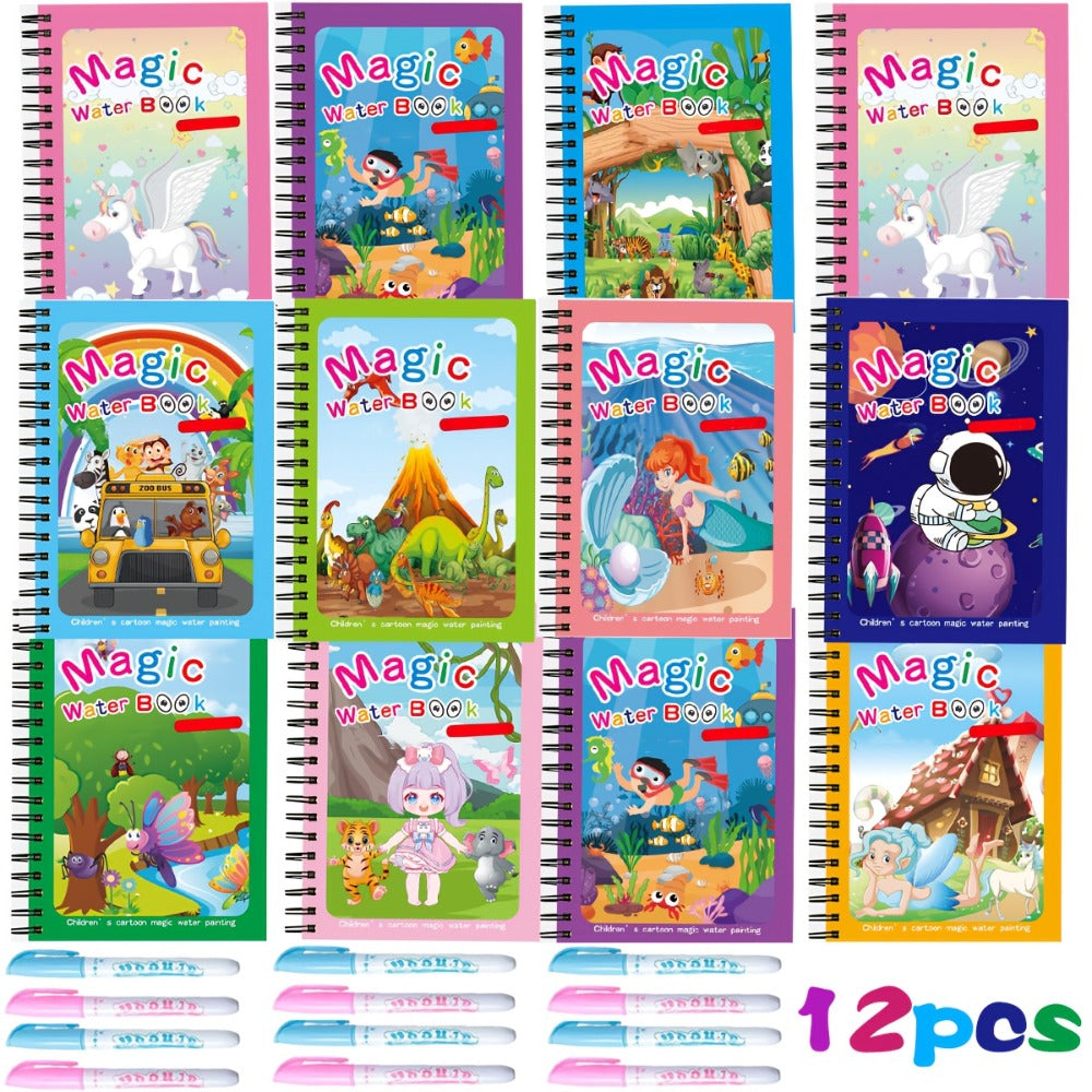 Reusable Water Doodle Books, 12-Piece Set for Painting and Group Activities
