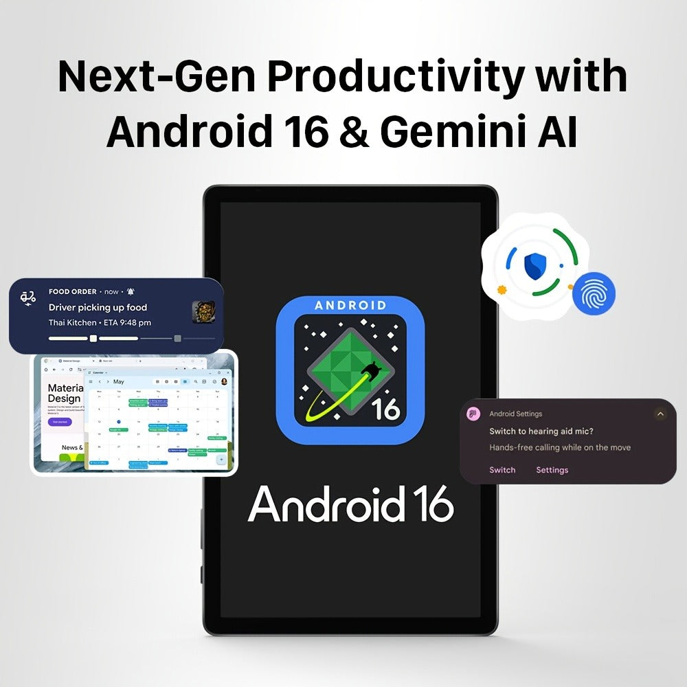 Business Tablet 11 Inch Android 16 Gemini AI 8GB RAM 128GB ROM 1TB Expandable 7000mAh Long Battery WiFi 6 Dual Cameras Tablet PC for Work Study Entertainment – Grey