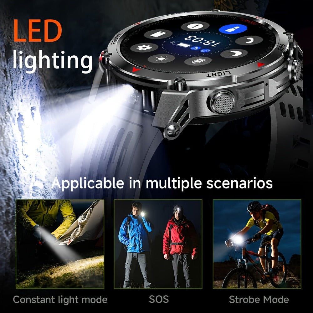 IPX8 Waterproof GPS Smartwatch for Men Outdoor Adventure 3ATM 1.46 Inch IPS Display Multi-Sport Tracking Wireless Calling Message Notifications Compatible with Android iPhone – Black Steel Silver Camouflage