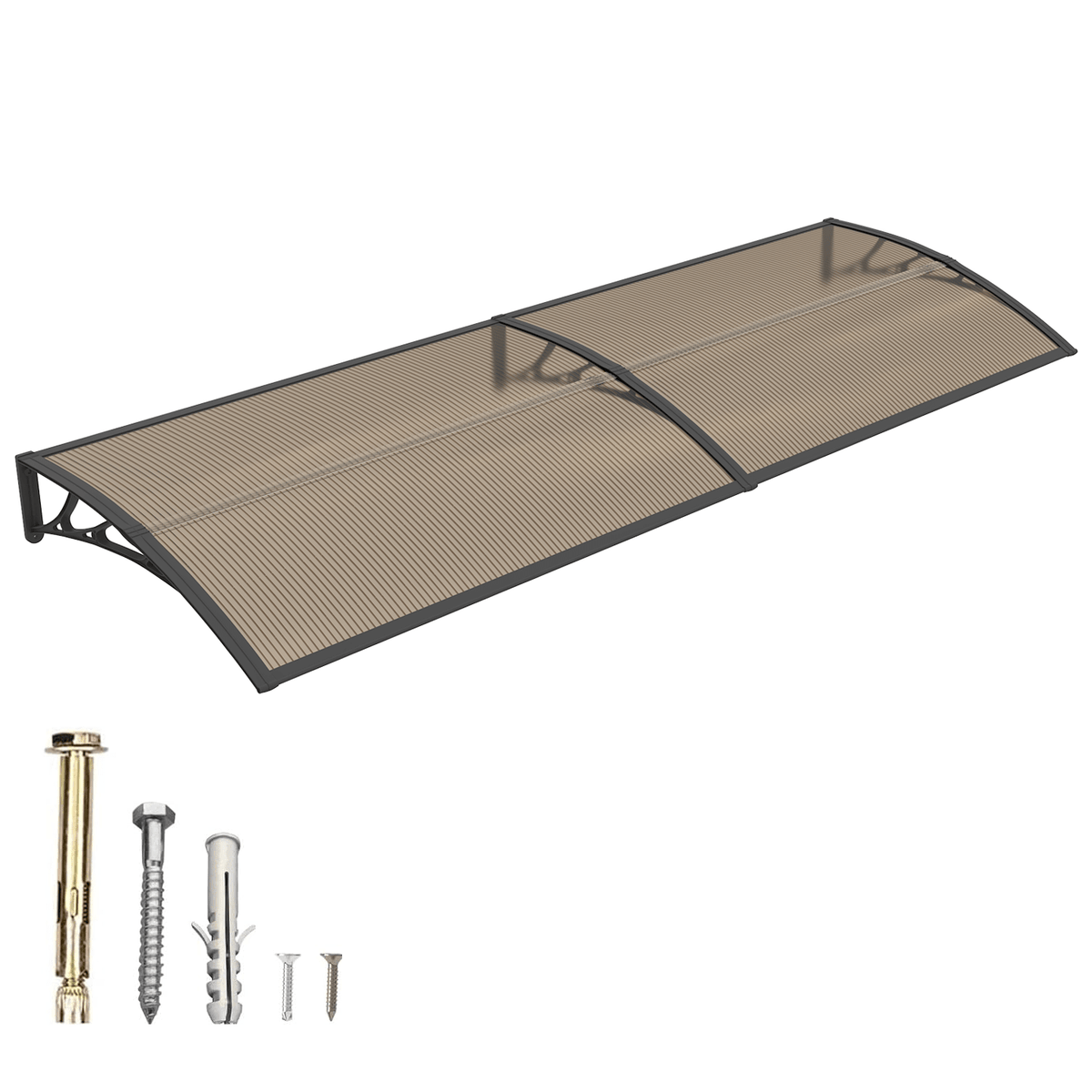 Polycarbonate Window Awning Door Canopy - UV Rain Snow Sun Protection Overhang for Doorways, Patio & Windows, Multiple Sizes, Black/Gray Bracket with Blue/Clear/Brown Board