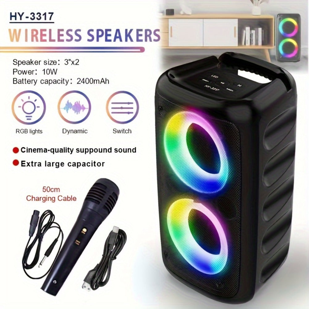 Wireless Bluetooth Speaker with Color LED Lights, MOKiN KTS-1265 Portable Party Speaker, Bass Boost, FM Radio, TF Card, USB, Type-C, Lightweight for Outdoor Travel Home Parties