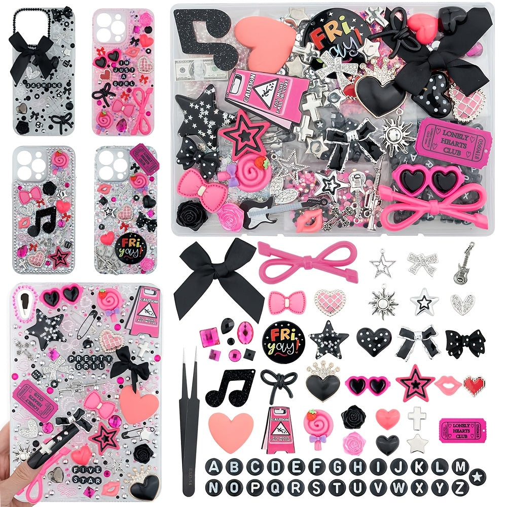 1050pcs Junk Case Charms Kit Kawaii DIY Phone Case Decoration – Bow Charms Letter Beads Flatback Pearls Rhinestones Resin Alloy Coquette Y2K Aesthetic Decor for Teen Girls – Nail Art Craft Supplies