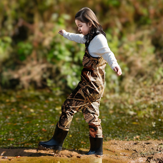 Kids Chest Waders with Attached Boots, Nylon Cartoon Stripe, Ages 4–13 Options