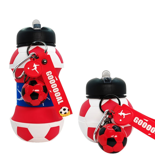 Football-Shaped Silicone Water Bottle, 550ml Black with Textured Grip and Lid