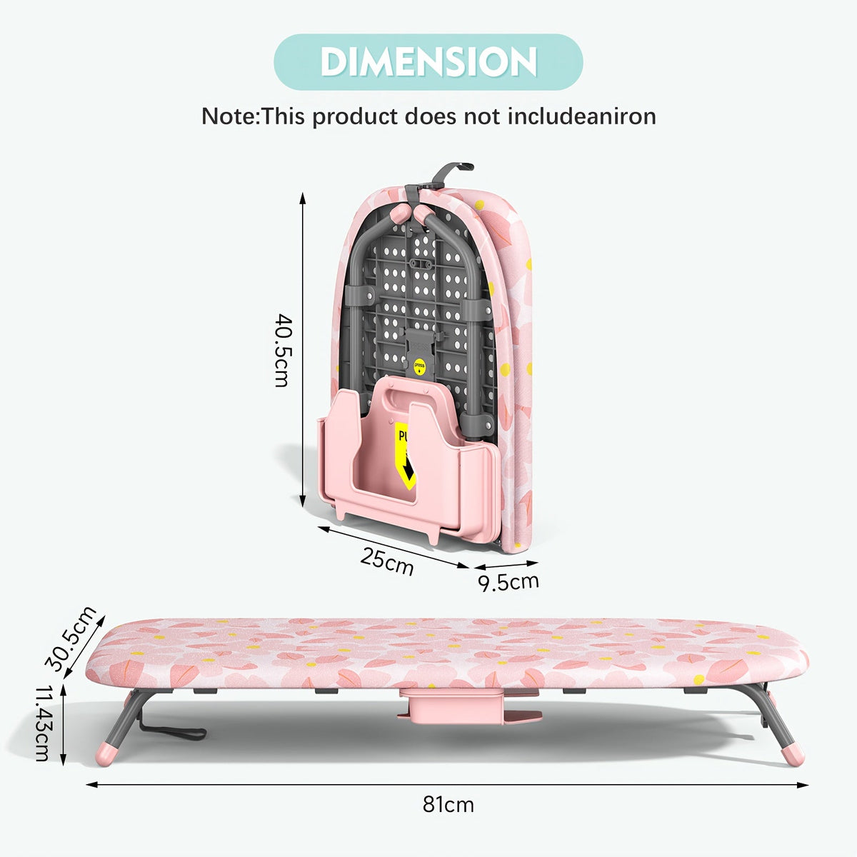 Tabletop Ironing Board with Iron Holder - Compact Portable Mini Ironing Board with Non-Slip Feet, Heat Resistant Cover, Space Saving Design for Small Spaces, Dorm, Travel - Pink