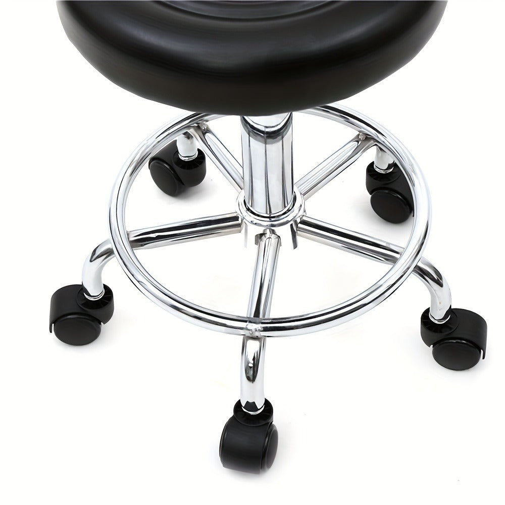 Cushioned Salon Stool with Backrest & Adjustable Height 18.9"-22.8" - Round 360° Swivel Chair for Hair Salon Spa Barbershop Office Home, Chrome Base, Black