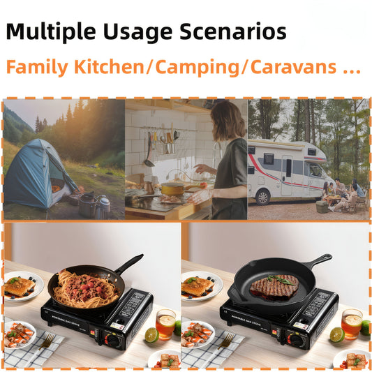 Butane Camping Stove with Windscreen, Carrying Case and Piezo Ignition