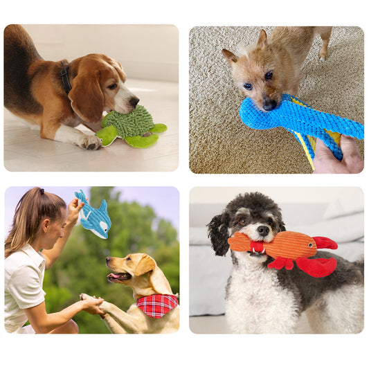 Squeaky Crinkle Dog Toys, 4-Pack Mixed Plush Set for Interactive Play